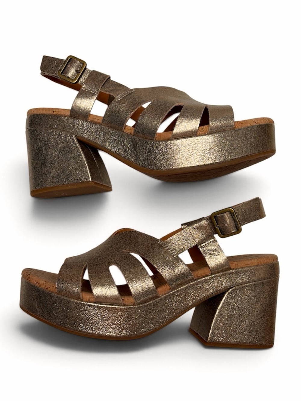 Kork-Ease Metallic Gold Leather Paschal Heeled Sandal Size 9